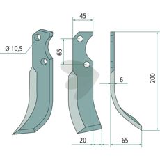 Rotary tiller knife Fort c-c 65mm hole 10,5mm