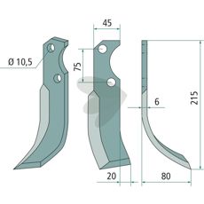 Rotary tiller knife Fort c-c 75mm hole 10,5mm