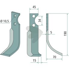 Rotary tiller knife Fort c-c 34mm hole 10,5mm