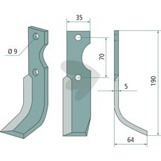 Rotary tiller knife Fort c-c 70mm hole 9mm