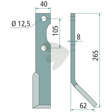 Rotary tiller knife Forigo-Roteritalia c-c 105mm hole 12,5mm