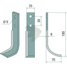 Rotary tiller knife Goldoni c-c 30mm hole 9mm