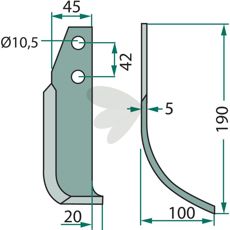 Rotary Tiller Knife Goldoni c-c 42mm hole 10.5mm