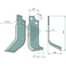 Rotary Tiller Knife Goldoni c-c 54mm hole 12.5mm