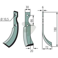Rotary Tiller Knife S.E.P. etc. c-c 66mm hole 10.5mm