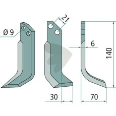 Rotavator Knife Grillo (Pinza) c-c 21mm hole 9mm