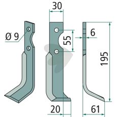 Rotavator Knife Grillo (Pinza) c-c 55mm hole 9mm