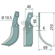 Rotavator Knife Grillo (Pinza) c-c 66mm hole 10.5mm