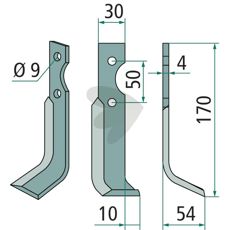 Rotavator Knife Grillo (Pinza) c-c 50mm hole 9mm