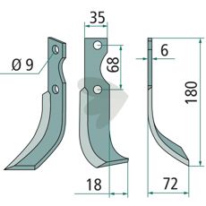 Rotavator Knife Grillo (Pinza) c-c 68mm hole 9mm