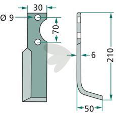Rotavator Knife Gutbrod c-c 70mm hole 9mm