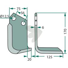 Rotavator Knife Holder c-c 56mm hole 12.5mm