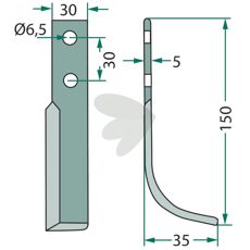 Rotavator Knife Holder c-c 30mm hole 6.5mm