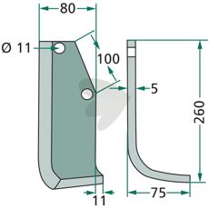 Rotavator Knife Holder c-c 100mm hole 11mm