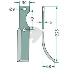 Rotavator Knife Honda c-c 70mm hole 9mm