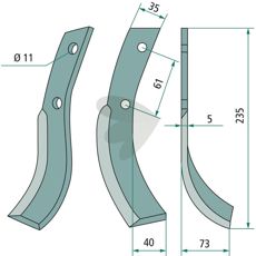 Rotavator Knife Honda c-c 61mm hole 11mm