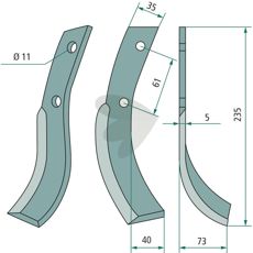 Rotavator Knife Honda c-c 61mm hole 11mm