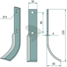 Rotavator Knife Honda c-c 90mm hole 9mm