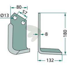 Rotavator Knife Howard / Kongskilde c-c 57mm hole 13mm