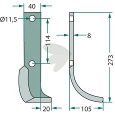 Rotavator Knife Howard / Kongskilde c-c 114mm hole 11.5mm