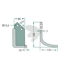 Rotary Hoe Knife Howard / Kongskilde c-c 57mm hole 13.5mm