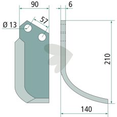 Rotary Hoe Knife Howard / Kongskilde c-c 57mm hole 13mm