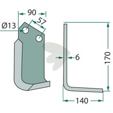 Rotary Hoe Knife Howard / Kongskilde c-c 57mm hole 13mm