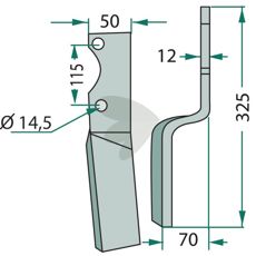 Rotor harrow tooth Howard / Kongskilde c-c 114mm hole 14.5mm