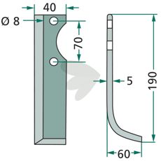 Rotavator knife Gutbrod c-c 70mm hole 8mm