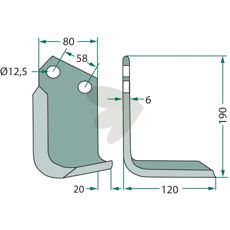 Rotavator knife Sauerburger c-c 58mm hole 12.5mm