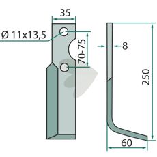 Rotary knife Simon, height 250mm Hole 11x13.5mm