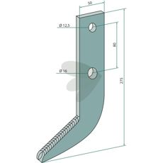 Tiller tine with hard metal coating 275x50x16/12.5