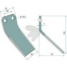 Tiller blade Kverneland, Maletti c-c 40mm hole 14.5mm