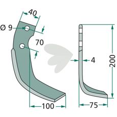 Tiller blade Iseki c-c 70mm hole 9mm