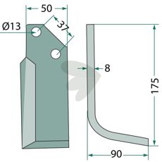 Tiller blade JNC c-c 37mm hole 13mm