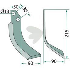 Tiller blade JNC c-c 36mm hole 13mm