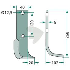 Tiller blade Krone c-c 120mm hole 12.5mm