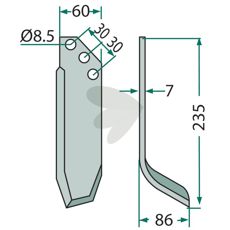 Rotavator Blade Kuhn (Huard) c-c 30mm hole 8.5mm