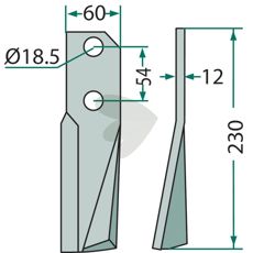 Rotavator Tine Kuhn (Huard) c-c 54mm hole 18.5mm