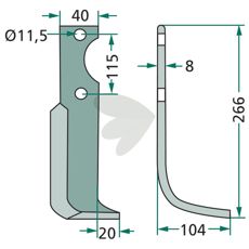 Rotavator Blade Kuhn (Huard) c-c 115mm hole 11.5mm