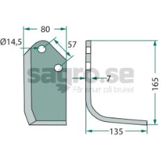 Rotavator Blade Kuhn (Huard) c-c 57mm hole 14.5mm