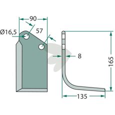 Rotavator Blade Kuhn (Huard) c-c 57mm hole 16.5mm