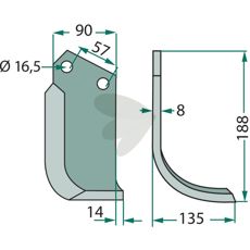Rotavator Blade Kuhn (Huard, 57mm hole 16.5mm