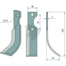 Rotavator Knife 5x8, 5x40