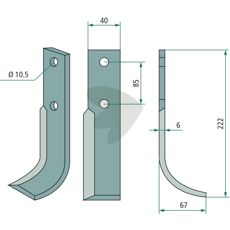 Rotavator Knife 6x10. 5x40