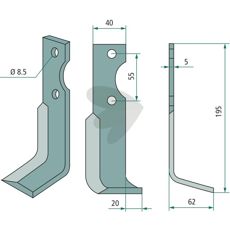 Rotavator Knife 5x8. 5x40 MAB/Bocchini