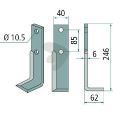 Rotavator Knife 6x10. 5x40x246