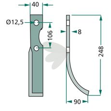 Rotavator knife Maletti et al. c-c 106mm hole 12.5mm
