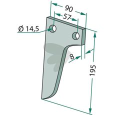 Rotary harrow tooth Maschio c-c 57mm hole 14.5mm