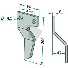 Rotary harrow tooth Maschio c-c 57mm hole 14.5mm